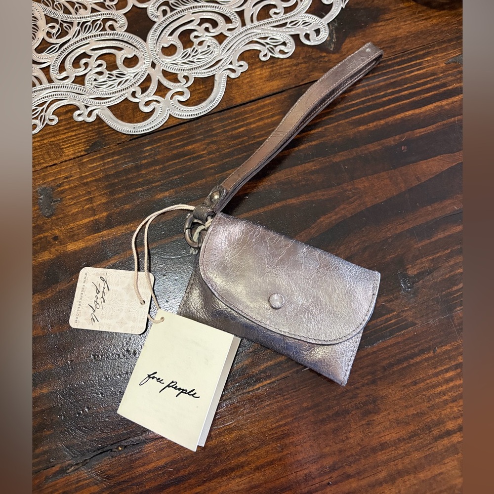 NWT Free People Silver Leather Wristlet